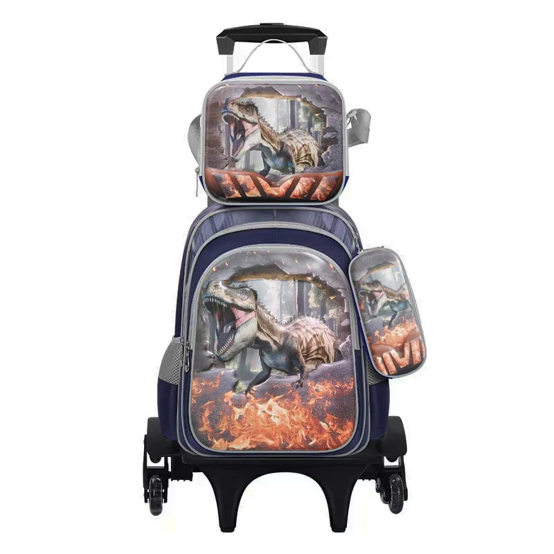 Nouveau modèle de sac à déjeuner pour élèves du primaire en polyester avec poignée télescopique, trousse à crayons, ensemble de trois pièces, dessin animé mignon pour enfants