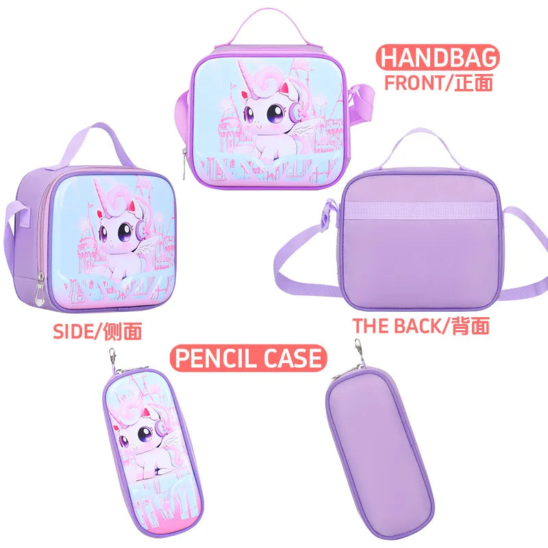 Ensemble de 3 sacs d'école pour enfants en dessin animé 3D de 16 pouces, sac à dos d'école pour enfants avec trousse à crayons et boîte à lunch pour garçon et fille