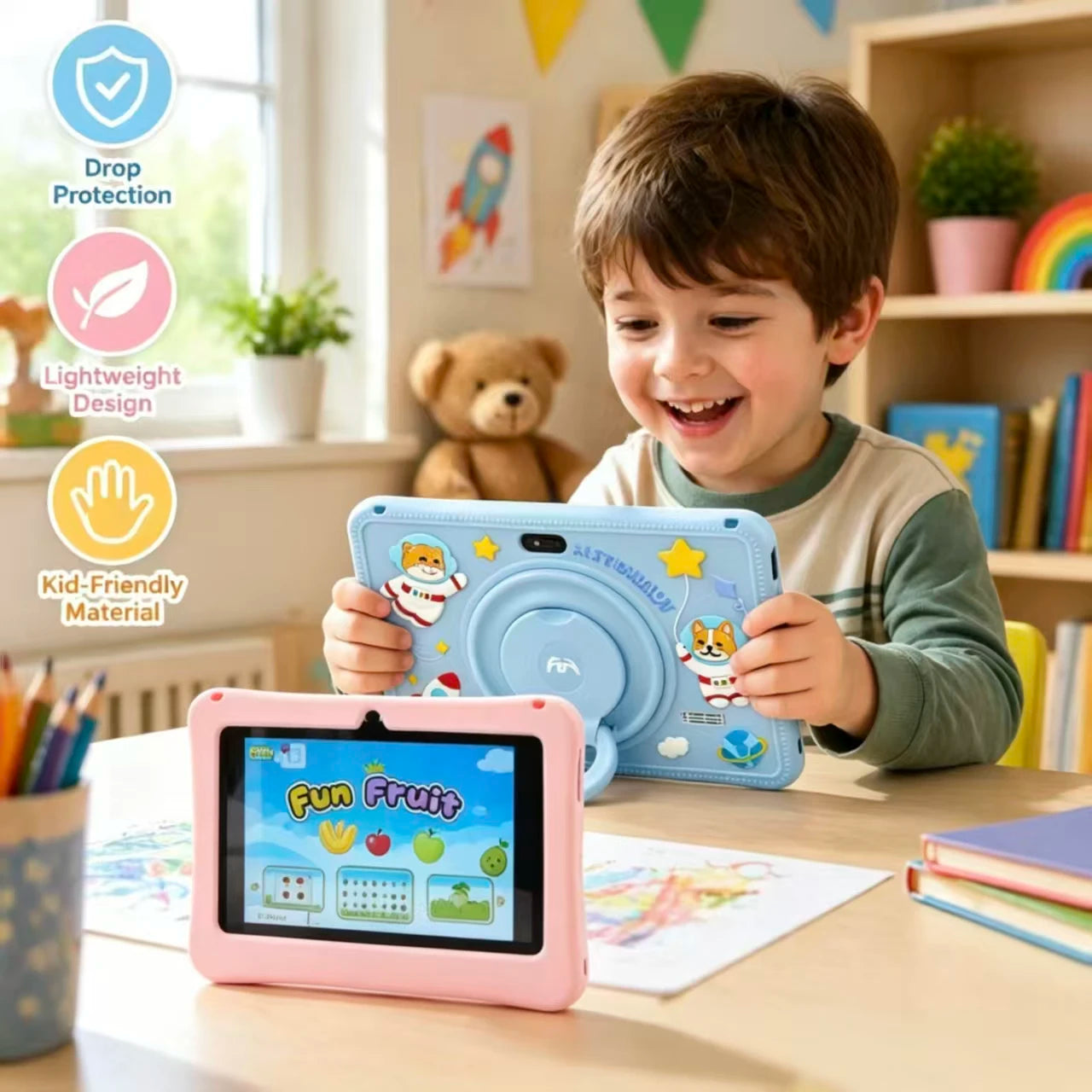 Tablette enfant 7" Android – 12 Go RAM, 256 Go, batterie 5000mAh