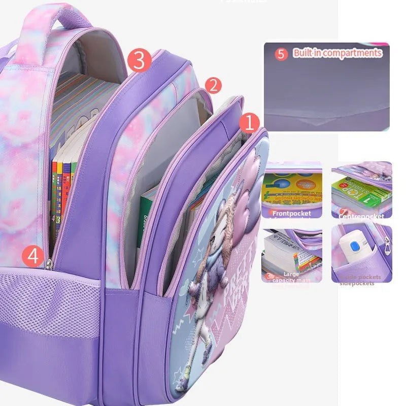 Nouveau modèle de sac à déjeuner pour élèves du primaire en polyester avec poignée télescopique, trousse à crayons, ensemble de trois pièces, dessin animé mignon pour enfants