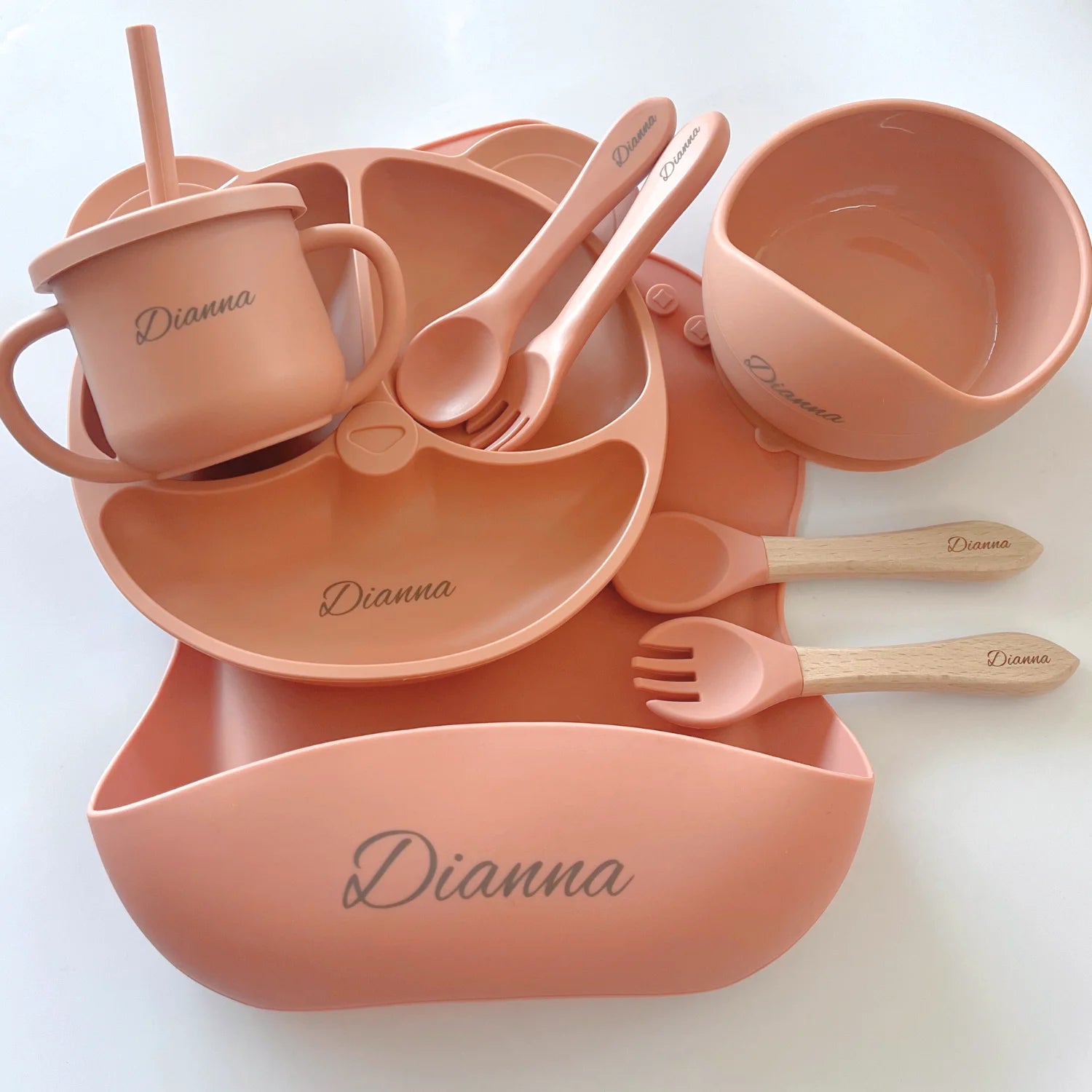Set repas bébé personnalisé en silicone – Assiette & Bol ventouse