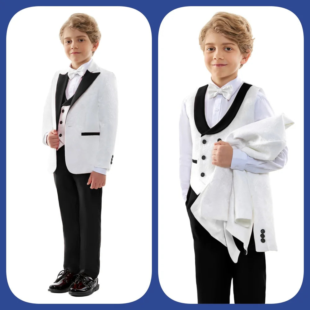 Costume garçon mariage 4 pièces – Blazer, gilet & pantalon avec nœud papillon