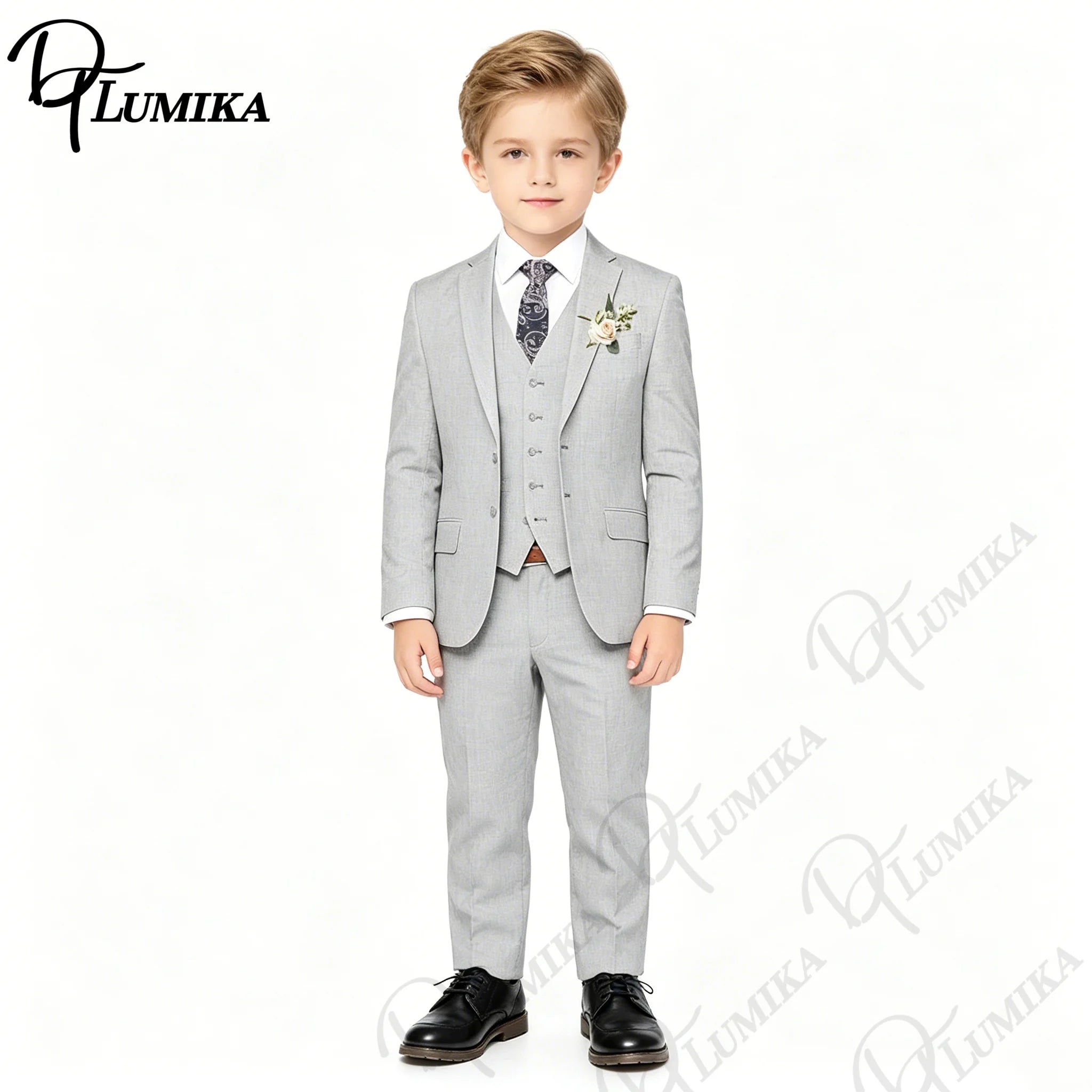 Costume garçon mariage 4 pièces – Blazer, gilet & pantalon avec nœud papillon