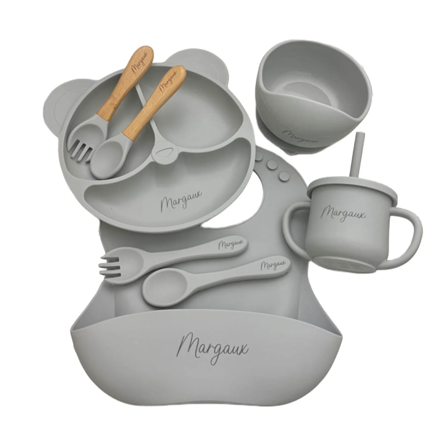 Set repas bébé personnalisé en silicone – Assiette & Bol ventouse