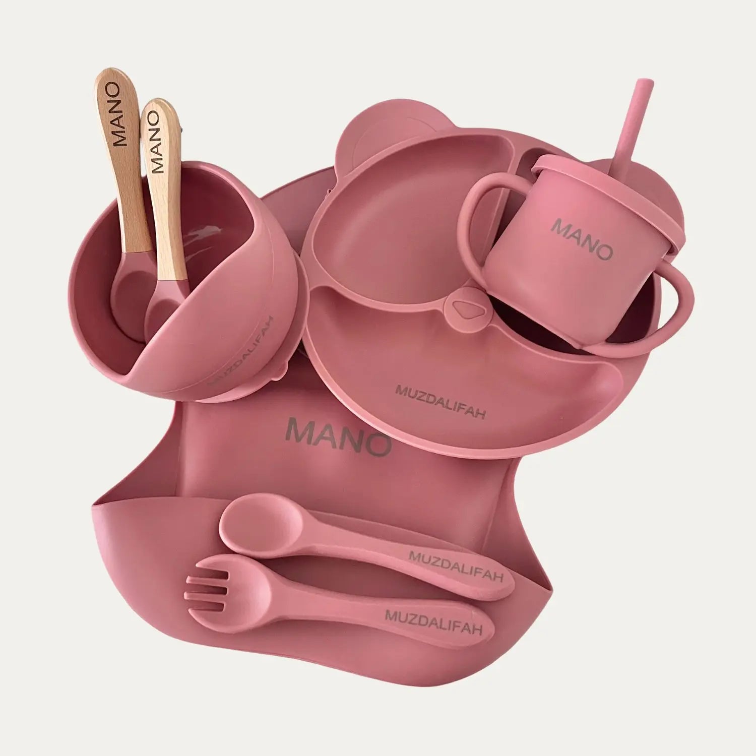 Set repas bébé personnalisé en silicone – Assiette & Bol ventouse