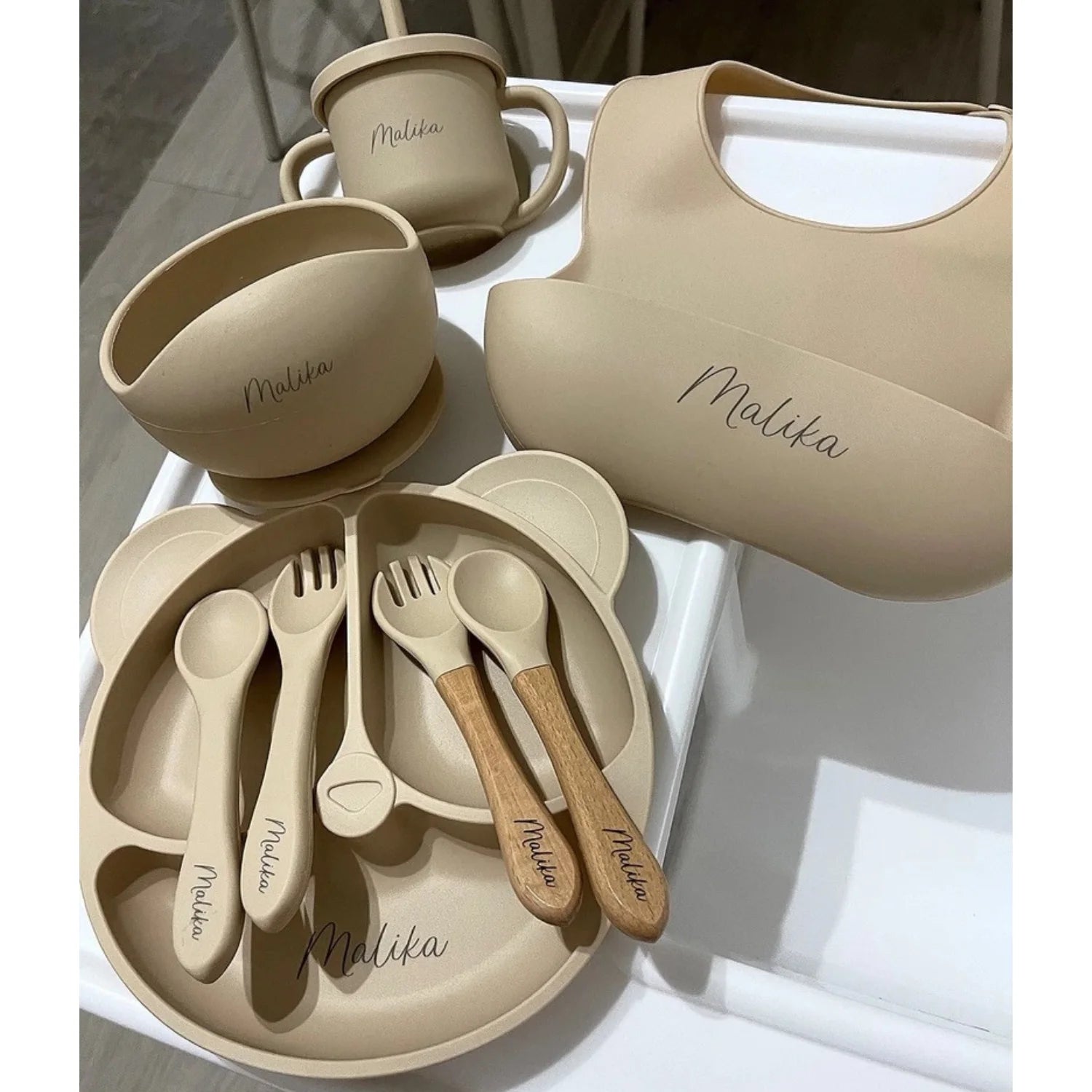 Set repas bébé personnalisé en silicone – Assiette & Bol ventouse