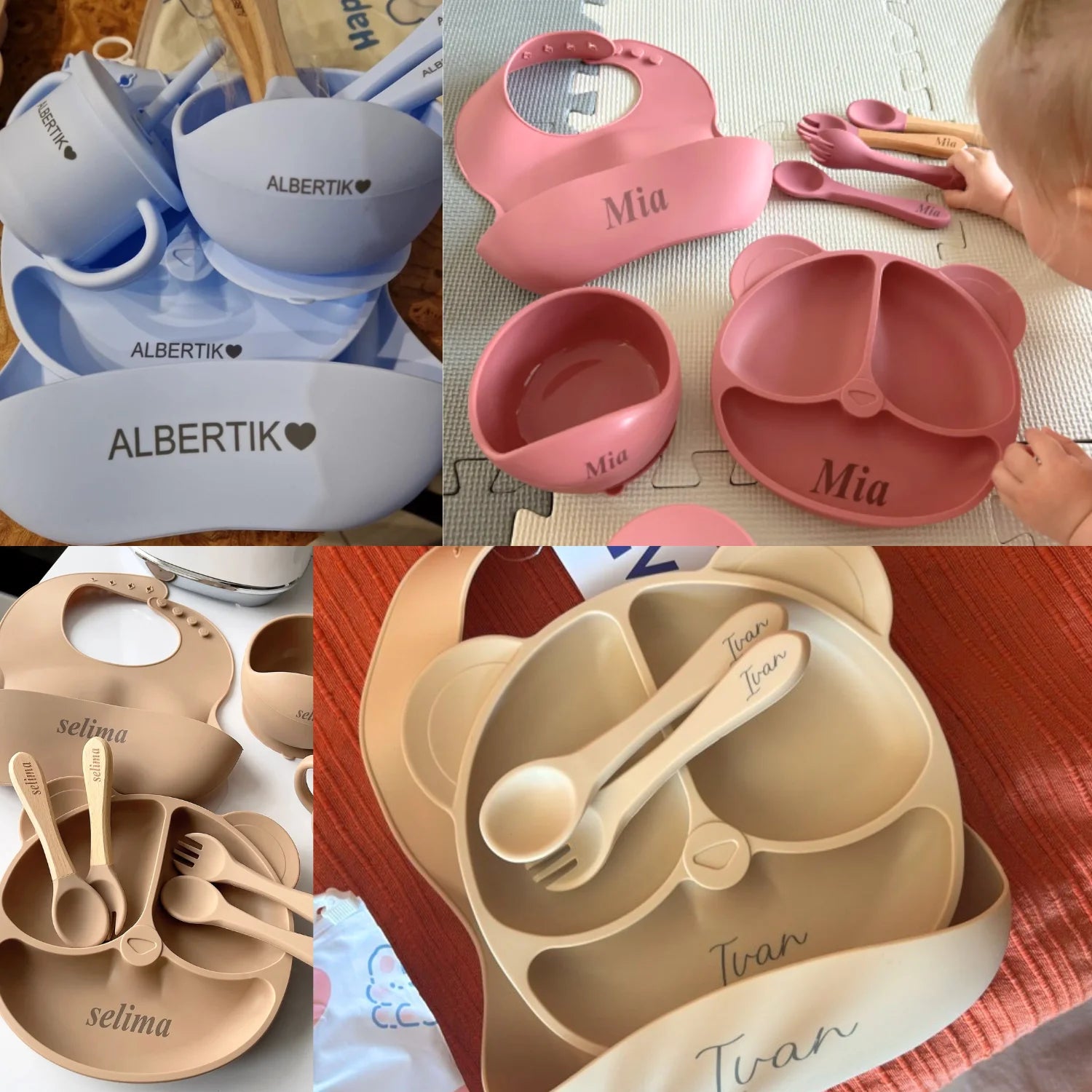 Set repas bébé personnalisé en silicone – Assiette & Bol ventouse