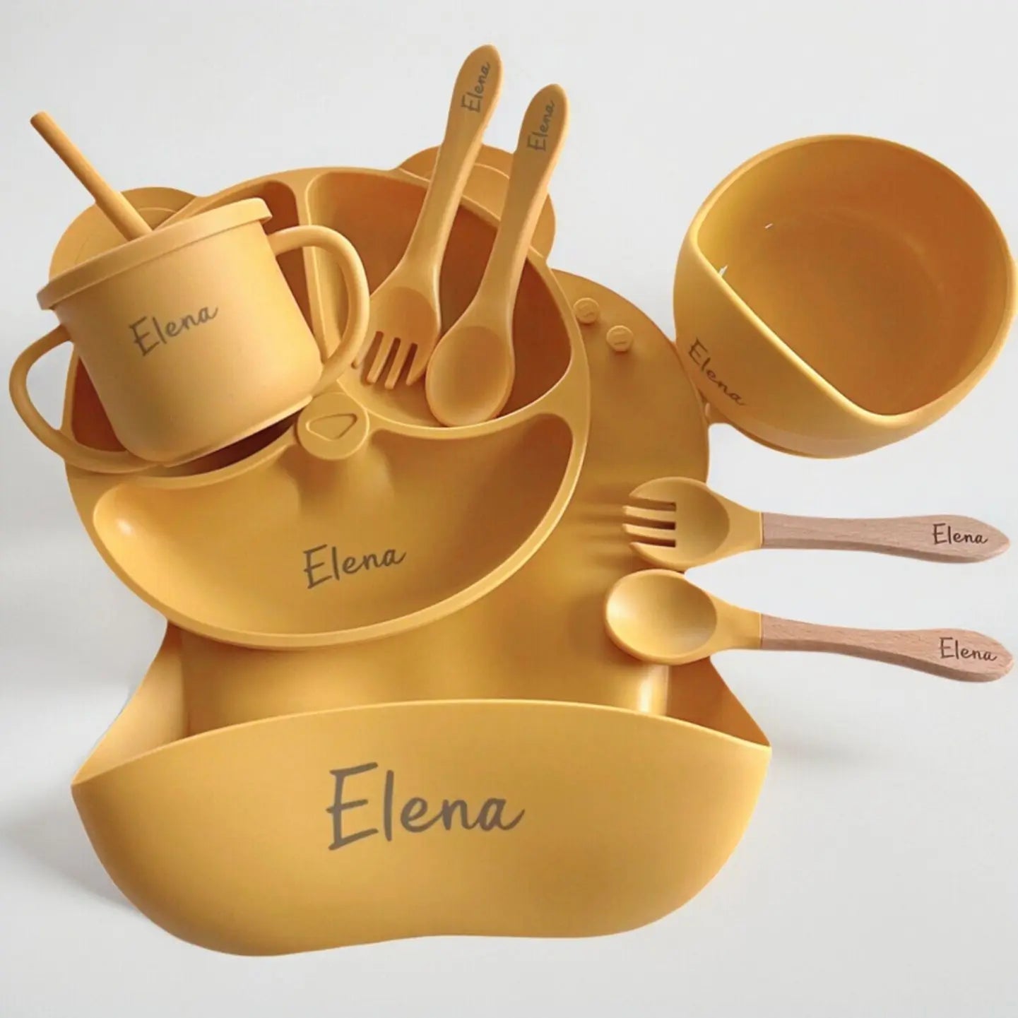 Set repas bébé personnalisé en silicone – Assiette & Bol ventouse