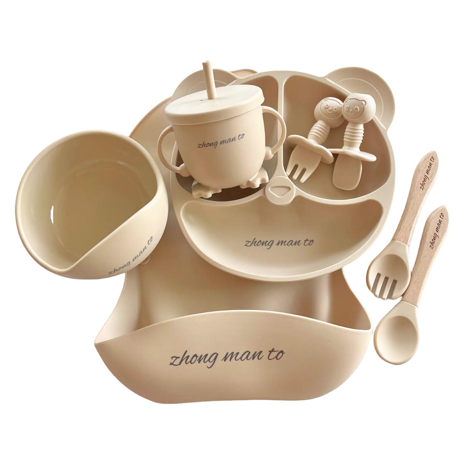 Set repas bébé personnalisé en silicone – Assiette & Bol ventouse