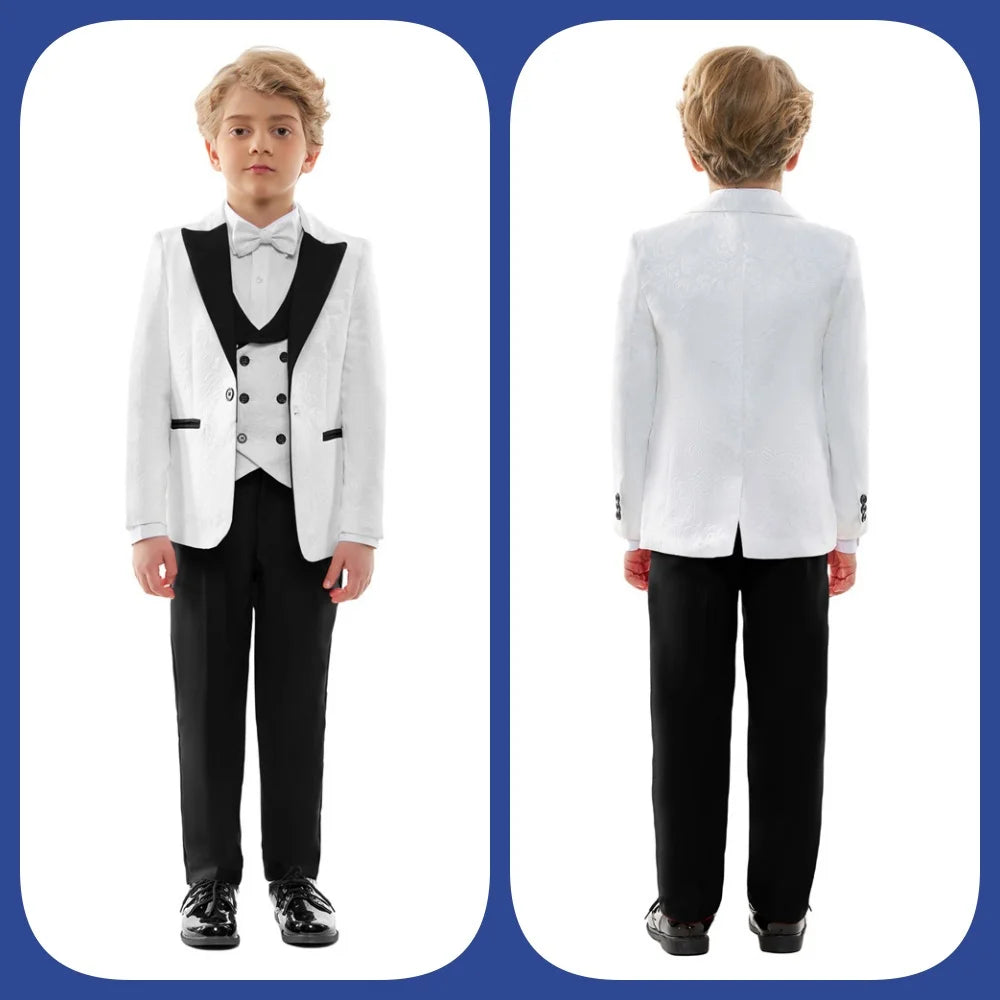 Costume garçon mariage 4 pièces – Blazer, gilet & pantalon avec nœud papillon