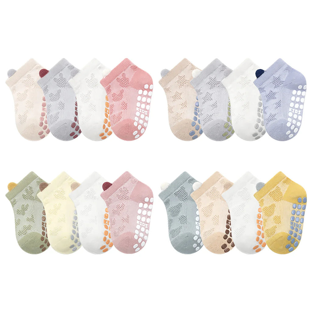 Chaussettes antidérapantes bébé – Lot de 4 paires (0-6 ans)