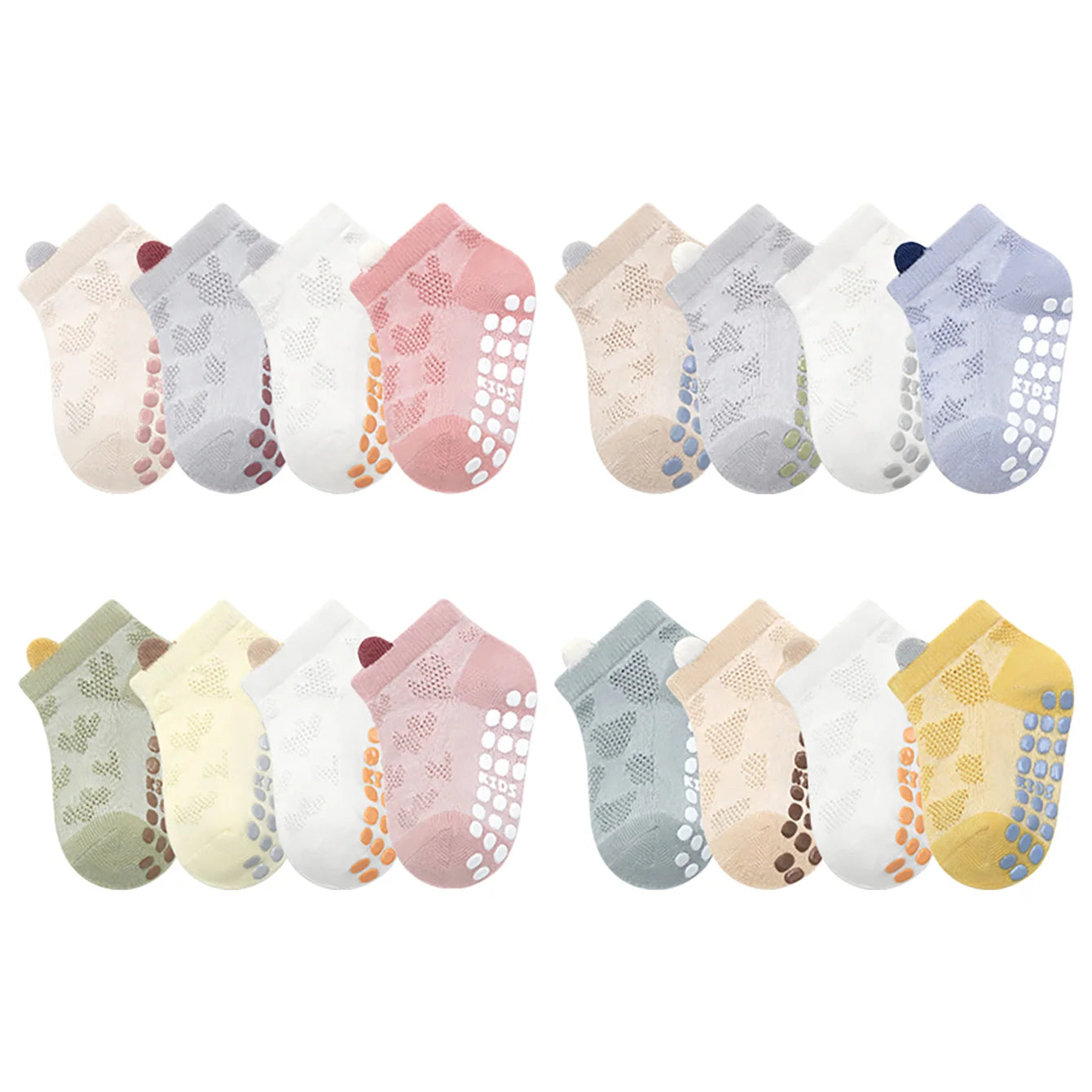 Chaussettes antidérapantes bébé – Lot de 4 paires (0-6 ans)