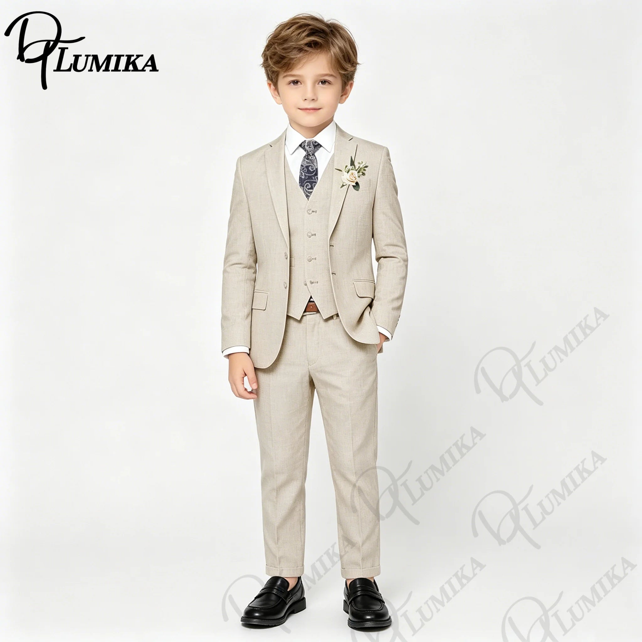 Costume garçon mariage 4 pièces – Blazer, gilet & pantalon avec nœud papillon