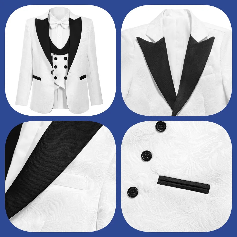 Costume garçon mariage 4 pièces – Blazer, gilet & pantalon avec nœud papillon